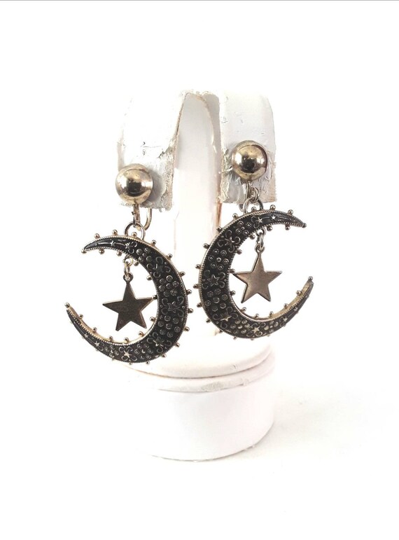 Vintage Celestial Earrings Moon Stars Signed MARI… - image 8