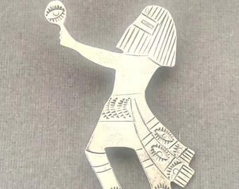 NA Dancer Brooch Sterling Silver Kachina Navajo Vintage Handcrafted
