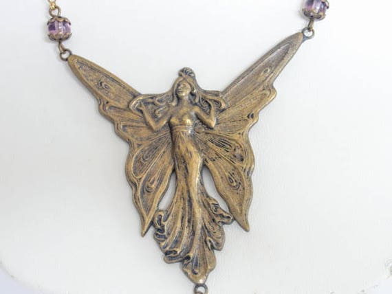 FAIRY Vintage Necklace Art Noveau Revival ANGEL N… - image 2