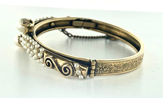 FLORENZA Ornate Bracelet Vintage Faux Pearls Lock… - image 5