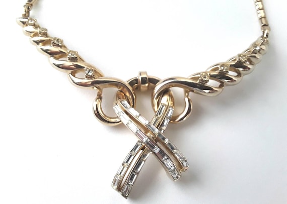 Corocraft Baguette Neckpiece Vintage Rhinestones … - image 1