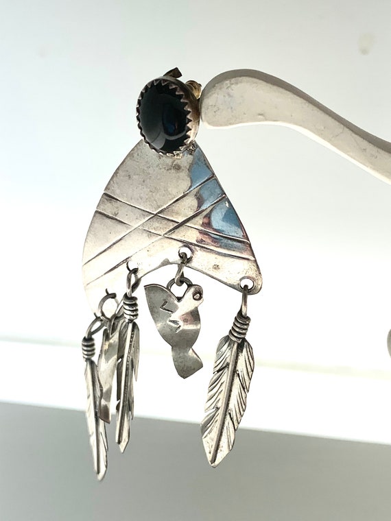 Southwestern Large Earrings Sterling Silver Black… - image 6
