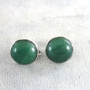 Jade Sterling Earrings Button Hand Made Screw Backs Vintage