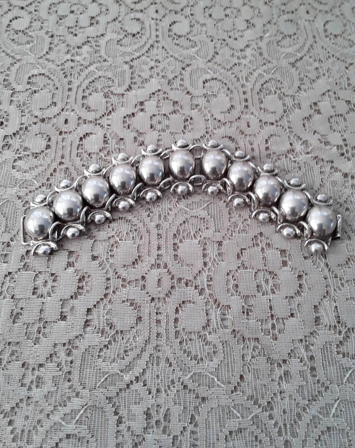 アクセサリー MEXICO jewelry silver bracelet 925 Sterling Silver Vintage Mexico Solid 50.8g Cuban Link