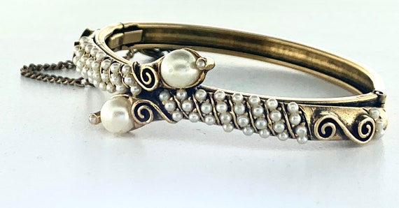 FLORENZA Ornate Bracelet Vintage Faux Pearls Lock… - image 2
