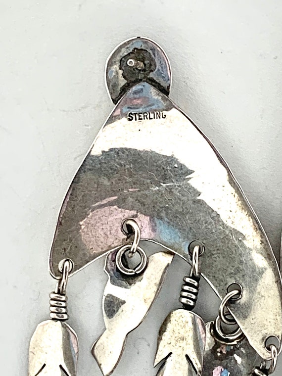 Southwestern Large Earrings Sterling Silver Black… - image 2