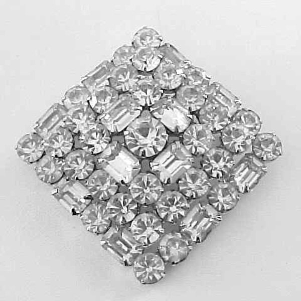 Large Rhinestone Cushion Brooch Fabulous Prong Set Stones Vintage