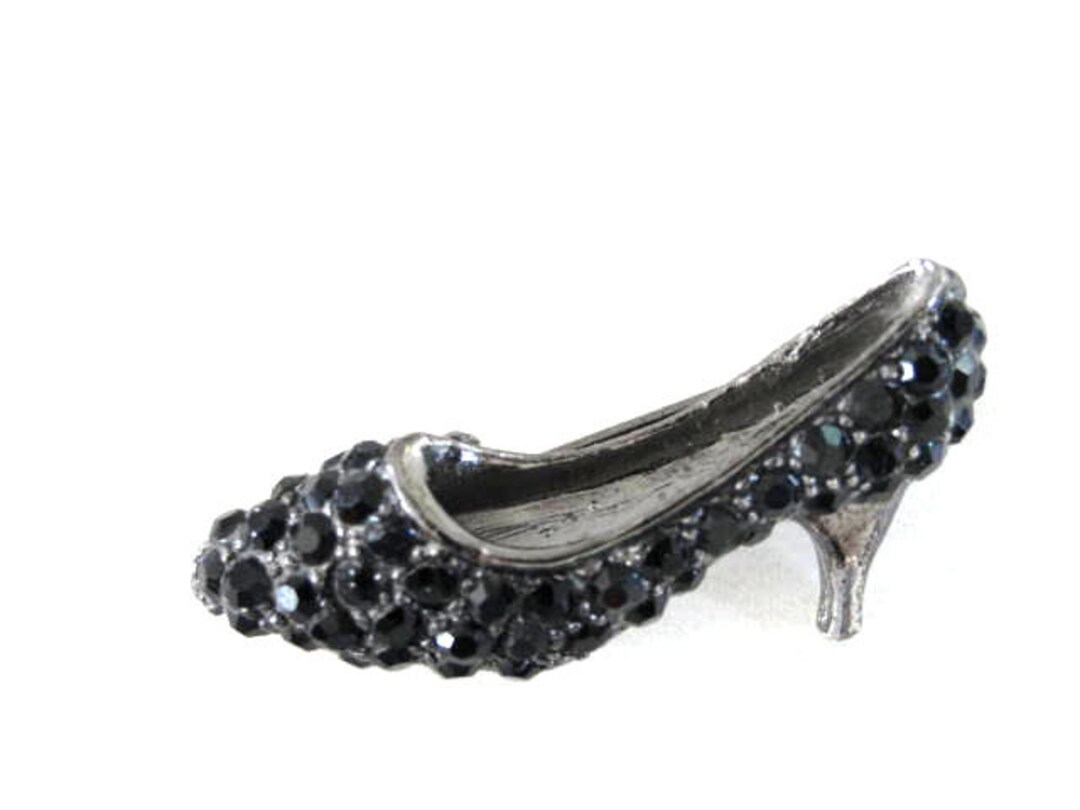 Black Rhinestone Shoe Pin High Heel Studded Vintage - Etsy