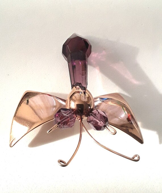 Purple Glass Bug Pin Brooch Vintage Faceted Uniqu… - image 5