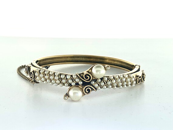 FLORENZA Ornate Bracelet Vintage Faux Pearls Lock… - image 1