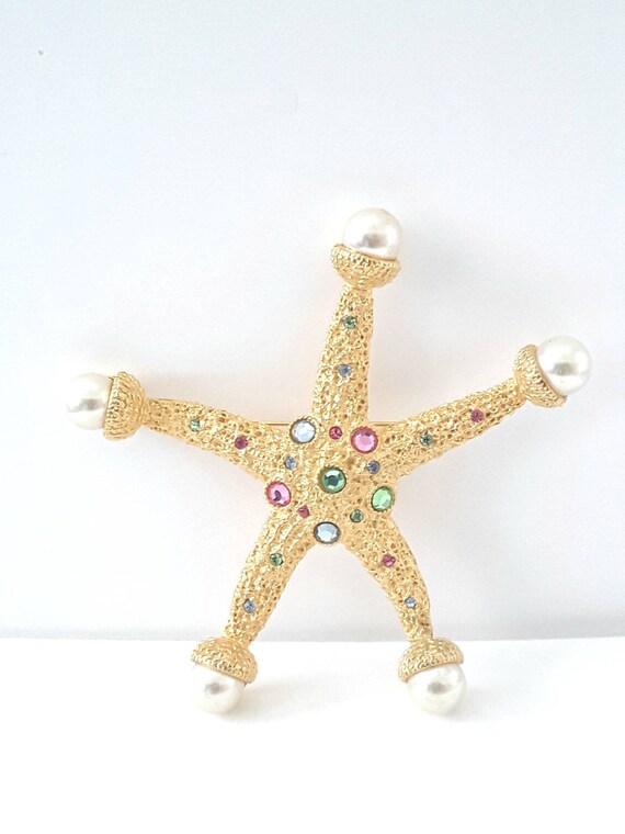 Signed Starfish Brooch Pendant Enhancer Large Vin… - image 5