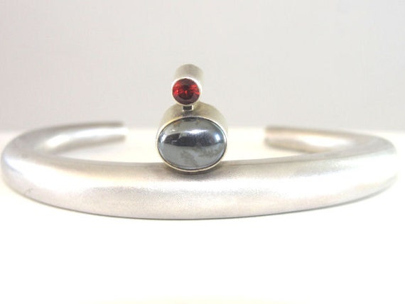 Multiple Stone Cuff Sterling Hematite Garnet Holl… - image 4