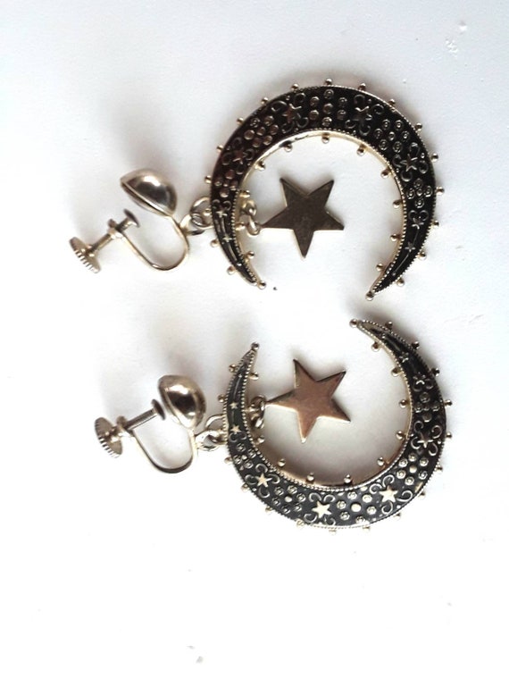 Vintage Celestial Earrings Moon Stars Signed MARI… - image 5