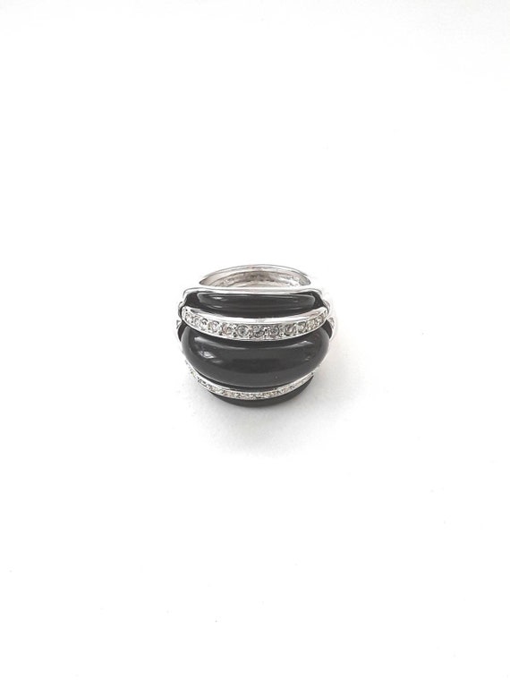 KJL Black Dome Crystal Ring Silver Plated Lucite … - image 2