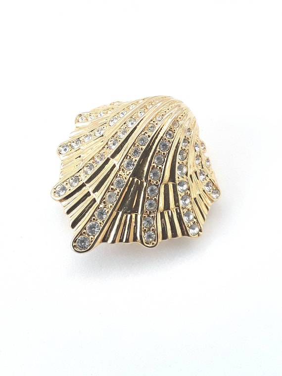 KJL Shell Brooch Pendant Rhinestones Kenneth Jay … - image 1