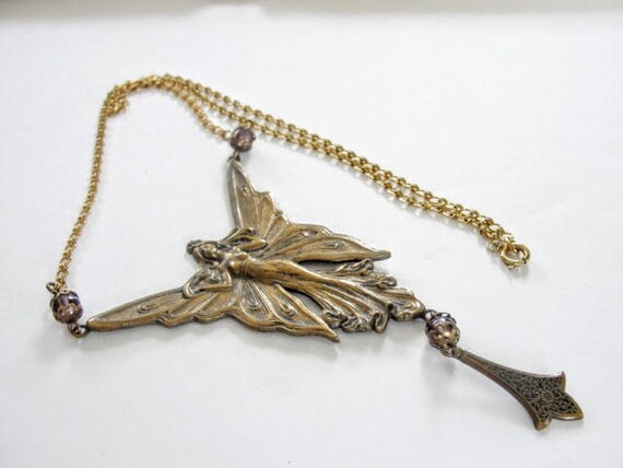 FAIRY Vintage Necklace Art Noveau Revival ANGEL N… - image 5