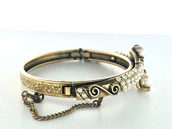 FLORENZA Ornate Bracelet Vintage Faux Pearls Lock… - image 3