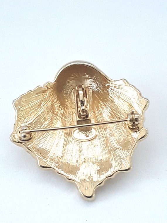 KJL Shell Brooch Pendant Rhinestones Kenneth Jay … - image 5