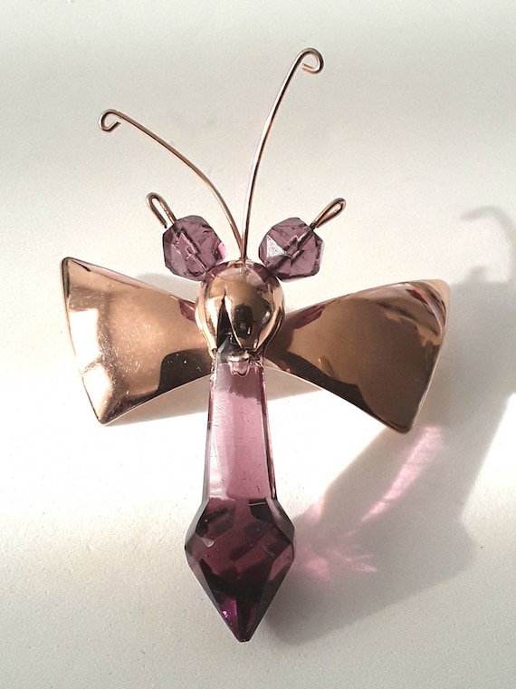 Purple Glass Bug Pin Brooch Vintage Faceted Uniqu… - image 2