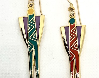 Laurel Burch PRIESTESS Earrings RARE Pierced Vintage Enamel 1993