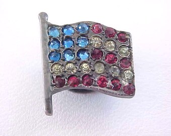 RARE Flag Stud Button Sterling Silver Paste Victorian USA United States of America