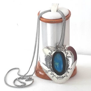 Signed Turquoise Pendant Vintage Shadow Box Sterling Silver Heart Necklace Stampings