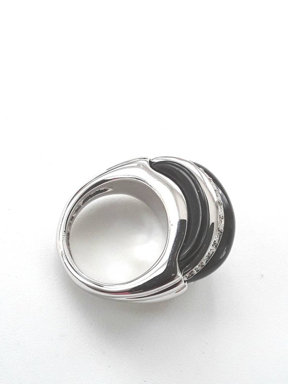 KJL Black Dome Crystal Ring Silver Plated Lucite … - image 7