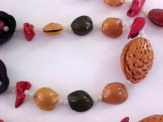 Vintage Nut Fruit and Bead Necklace Unique - image 3