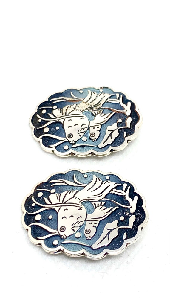 Vintage Fish Earrings Koi Aluminum Ocean Blue Teal - image 3