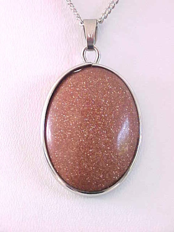 Goldstone Pendant Necklace Oval Vintage 24 Inch Ch
