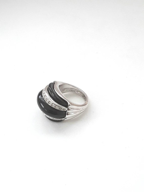 KJL Black Dome Crystal Ring Silver Plated Lucite … - image 5
