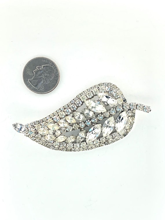 Art Deco Rhinestone Leaf Brooch Large Prong Set Go