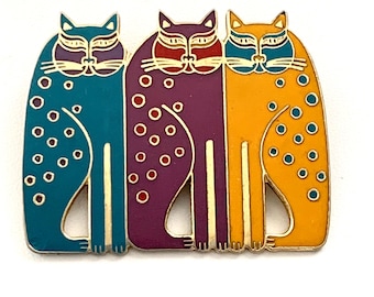 LAUREL BURCH Siamese Cats Brooch Enamel Vintage Signed