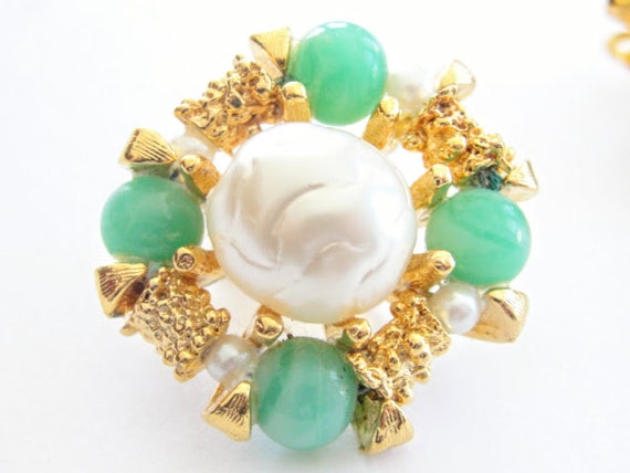 Mint Green Earrings Faux Pearls Clip Ons Nuggets - image 3