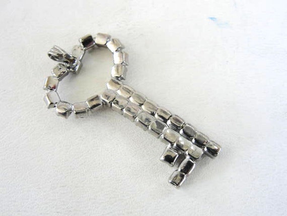 Rhinestone Key Pendant Prong Set Vintage Bail Ske… - image 3