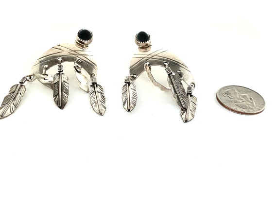 Southwestern Large Earrings Sterling Silver Black… - image 3