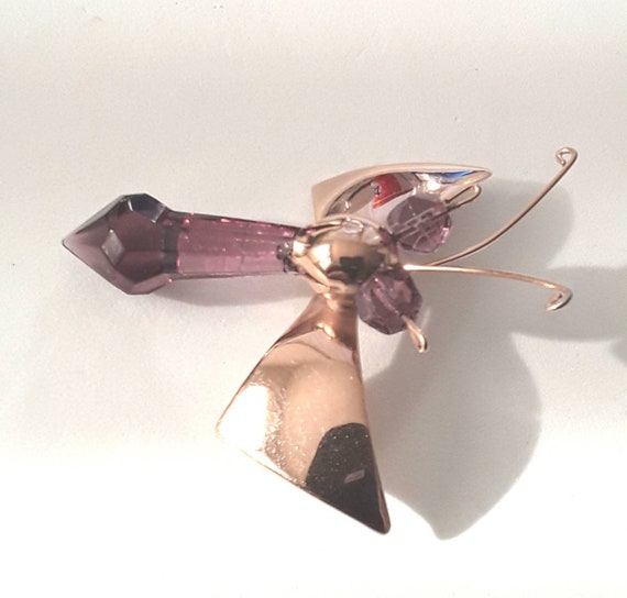 Purple Glass Bug Pin Brooch Vintage Faceted Uniqu… - image 7
