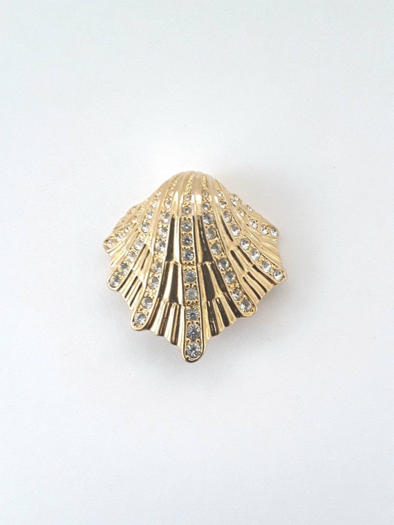 KJL Shell Brooch Pendant Rhinestones Kenneth Jay … - image 2