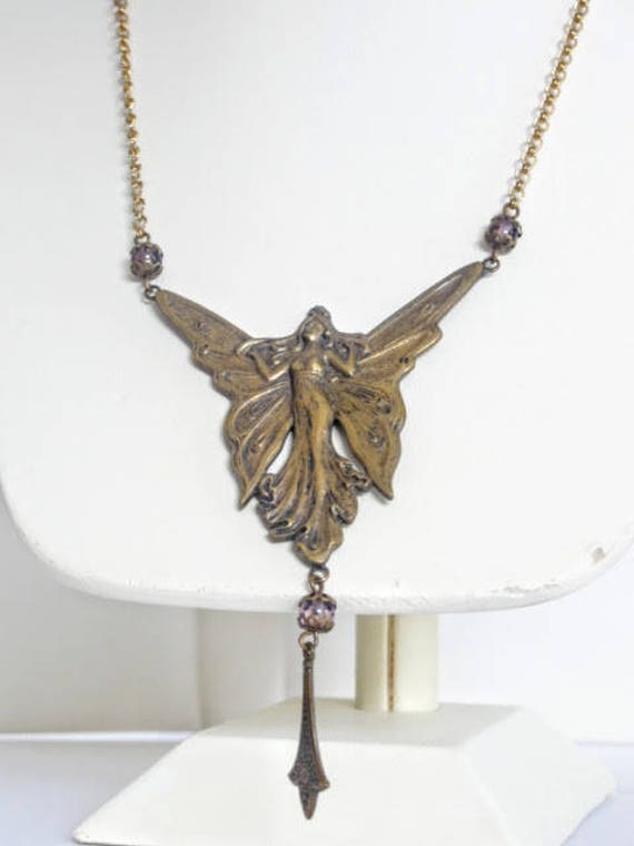 FAIRY Vintage Necklace Art Noveau Revival ANGEL N… - image 1