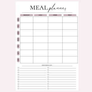Weekly meal planner, grocery list,7 days menu plan, meal prep planner,health and fitness, food planner, food journal, A4/A5/Letter/Half Size