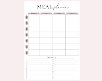 Weekly meal planner, grocery list,7 days menu plan, meal prep planner,health and fitness, food planner, food journal, A4/A5/Letter/Half Size