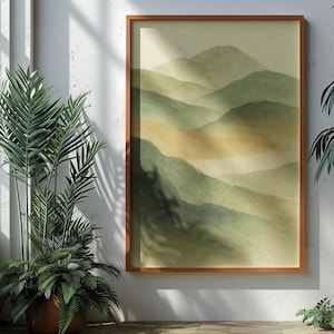 Ecos da Terra – Impressão de Parede com Natureza Minimalista | Pôster de Paisagem Verde em Aquarela | Download Digital, Arte para Imprimir para Decoração de Casa