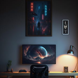 Cyberpunk Wall Art Download | Neon City Digital Print | Futuristic Gaming Room Decor | Cyberpunk Poster for Man Cave or Den