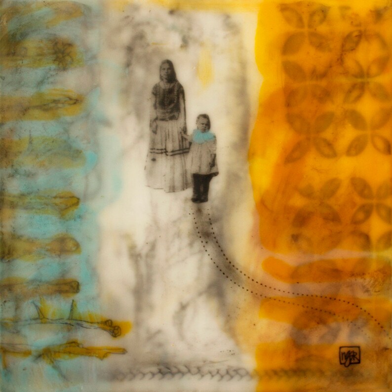 Always Saying Goodbye Original Encaustic 8 x 8 in Painting