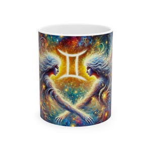 Gemini Zodiac Ceramic Mug, Astrology Coffee Cup Gift, Horoscope Tea Mug, Birthday Present, Constellation Drinkware, Star Sign Home Decor