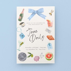 MODÈLE D'INVITATION D'ANNIVERSAIRE | 18 21 30 40 50 | fille côtière cool | illustration géniale vintage | Modèle de toile imprimable | modifiable