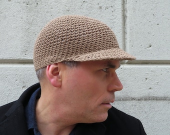 summer baseball cap, khaki cotton linen lightweight hat, crochet men's cap, made to order