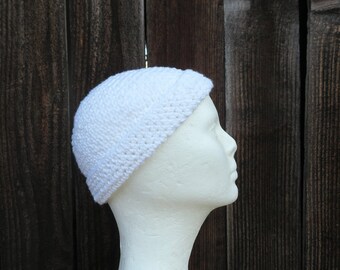 men's cotton docker cap, pure white crochet watch cap, kundalini hat