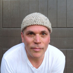 men's wool docker hat, khaki beige tweed beanie, crochet watch cap