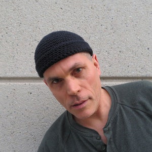men's docker cap, simply black cotton dock beanie, crochet watch hat